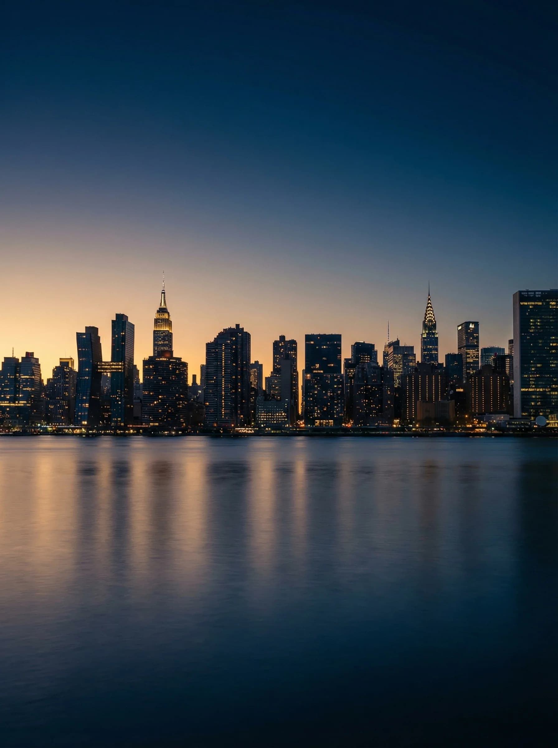 New York City skyline at dusk